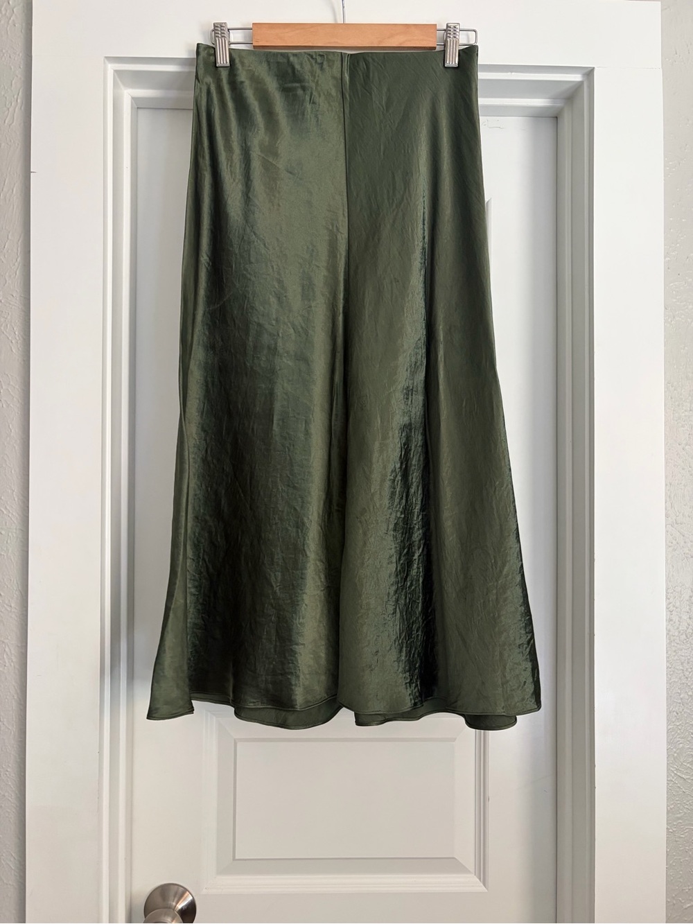 Babaton Olive Satin-Effect Midi Skirt
